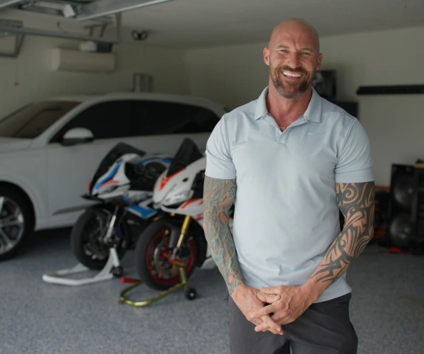man standing in garage